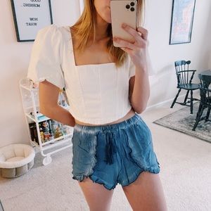 Vintage Havana Faux Denim Ruffle Shorts